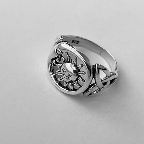 Sterling Silver Large Unisex Sun and Moon Face Ring with Celtic, Celestial, Sky Ring, Sunshine Ring in Saudi Arabia