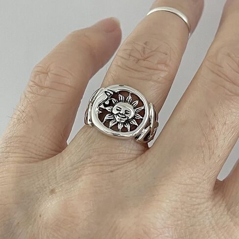 Sterling Silver Large Unisex Sun and Moon Face Ring with Celtic, Celestial, Sky Ring, Sunshine Ring in Saudi Arabia