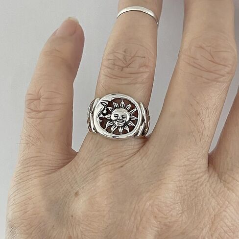 Sterling Silver Large Unisex Sun and Moon Face Ring with Celtic, Celestial, Sky Ring, Sunshine Ring in Saudi Arabia