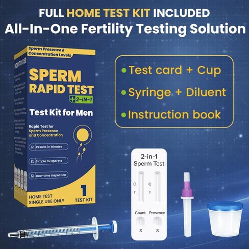 Sperm Test Kit for Men, 2-in-1 Sperm Check Fertility Screening with At-Home Semen Analysis, Accurate Semen Concentration Result in Minutes for Fertility Planning, Easy to Use in Saudi Arabia