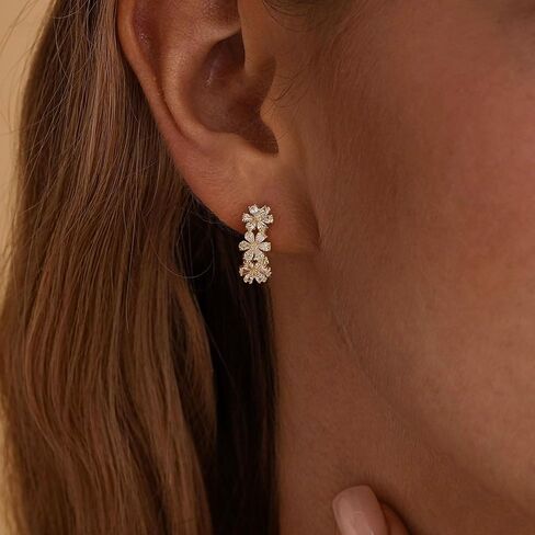 Ewrkbr Huggie Earrings for Women, Dainty Gold Earrings 14K Gold Plated CZ Flower Huggie Hoop Earrings for Women Trendy Hypoallergenic Cute Small Hoop Earrings Non Tarnish Drop Earrings Jewelry Gifts in Saudi Arabia