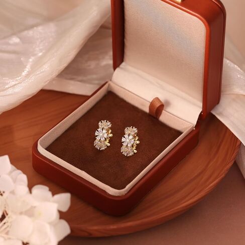 Ewrkbr Huggie Earrings for Women, Dainty Gold Earrings 14K Gold Plated CZ Flower Huggie Hoop Earrings for Women Trendy Hypoallergenic Cute Small Hoop Earrings Non Tarnish Drop Earrings Jewelry Gifts in Saudi Arabia