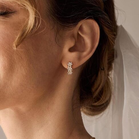Ewrkbr Huggie Earrings for Women, Dainty Gold Earrings 14K Gold Plated CZ Flower Huggie Hoop Earrings for Women Trendy Hypoallergenic Cute Small Hoop Earrings Non Tarnish Drop Earrings Jewelry Gifts in Saudi Arabia