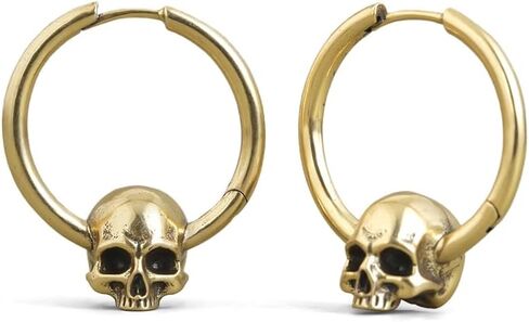 PUNKYOUTH Gothic Punk Skull Hoop Earrings 18G 1mm Piercing Jewelry Vintage Cool Biker Rock Skeleton Bone Mismatched Sun Moon Huggie Dangle For Women Men Statement Daily Wear Gift Accessories in Saudi Arabia