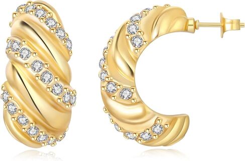 Chunky Gold Earrings for Women, 18K Plated Big Hoops, Trendy Statement Large Gold Hoop Earrings Studs in Saudi Arabia