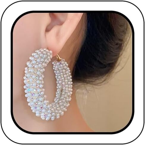 Exquisite Large Pearl Huggie Hoops Earrings for Women, Dainty Big 14K Gold Chunky Statement Pearls Cluster Earring Y2K Valentine Prom Jewelry Gifts in Saudi Arabia