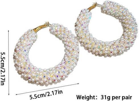 Exquisite Large Pearl Huggie Hoops Earrings for Women, Dainty Big 14K Gold Chunky Statement Pearls Cluster Earring Y2K Valentine Prom Jewelry Gifts in Saudi Arabia