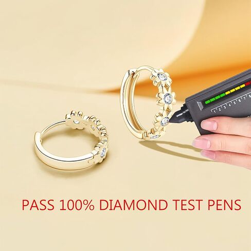 14K Gold Over S925 Sterling Silver Daisy Flower Yellow Gold Hoop Earrings for Women,0.16ct.t.w. D-color VVS1 Clarity Diamond,Ideal Gift for Wife in Kuwait