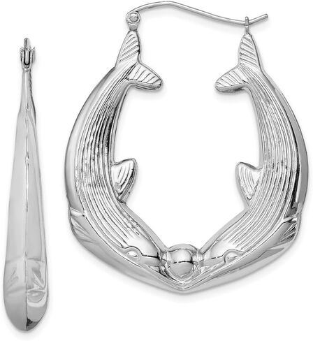 925 Sterling Silver Rhodium plated Dolphin Hoop Earrings, (L-40 mm, W-33 mm) in Kuwait