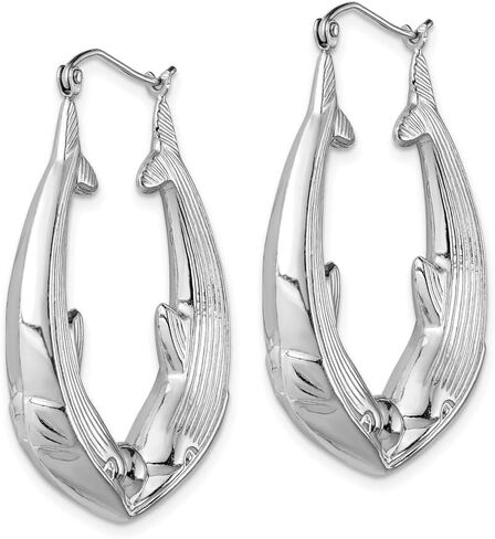 925 Sterling Silver Rhodium plated Dolphin Hoop Earrings, (L-40 mm, W-33 mm) in Kuwait