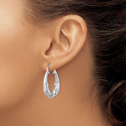 925 Sterling Silver Rhodium plated Dolphin Hoop Earrings, (L-40 mm, W-33 mm) in Kuwait