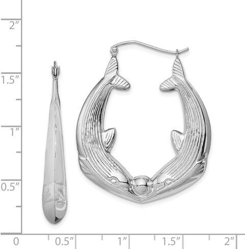 925 Sterling Silver Rhodium plated Dolphin Hoop Earrings, (L-40 mm, W-33 mm) in Kuwait
