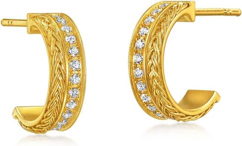 CHOW SANG SANG 999.9 24K Pure Gold Cultural Blessings Diamond Hoop Earrings for Women 95705E in Saudi Arabia
