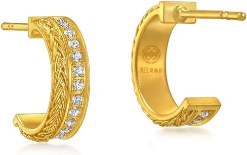 CHOW SANG SANG 999.9 24K Pure Gold Cultural Blessings Diamond Hoop Earrings for Women 95705E in Saudi Arabia
