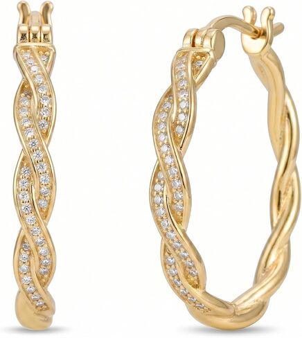 YYB 14K Gold Plated Twisted Hoop Earrings for Women, Dainty Hoop Earrings, Gifts for Women, Post Earrings for Daily Wear, 30mm in Saudi Arabia