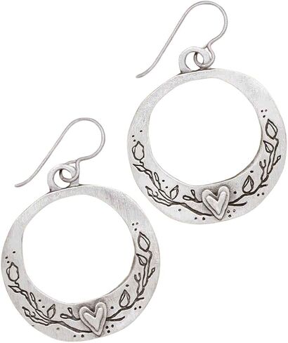 Pewter Hoop Earrings for Women Handmade Let Love Grow Floral Design Artisan Cast Fine Pewter Statement Hoops Romantic Gift Jewelry 1.5 Inch in Saudi Arabia