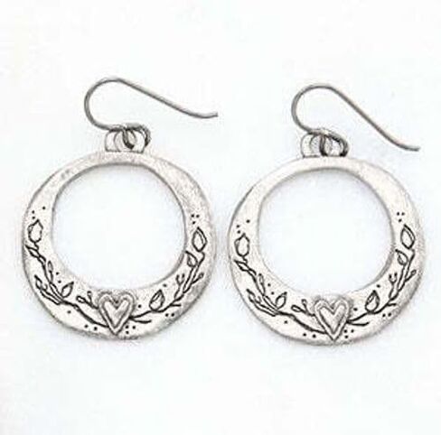 Pewter Hoop Earrings for Women Handmade Let Love Grow Floral Design Artisan Cast Fine Pewter Statement Hoops Romantic Gift Jewelry 1.5 Inch in Saudi Arabia