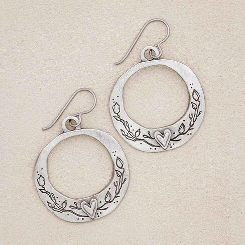Pewter Hoop Earrings for Women Handmade Let Love Grow Floral Design Artisan Cast Fine Pewter Statement Hoops Romantic Gift Jewelry 1.5 Inch in Saudi Arabia