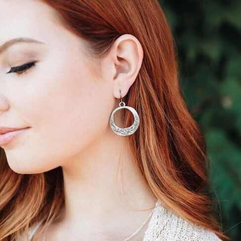 Pewter Hoop Earrings for Women Handmade Let Love Grow Floral Design Artisan Cast Fine Pewter Statement Hoops Romantic Gift Jewelry 1.5 Inch in Saudi Arabia