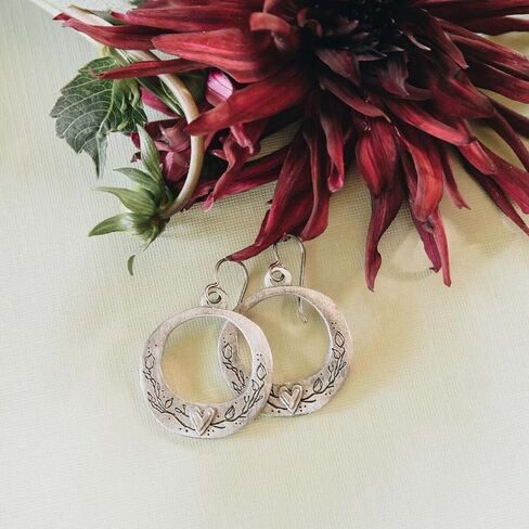 Pewter Hoop Earrings for Women Handmade Let Love Grow Floral Design Artisan Cast Fine Pewter Statement Hoops Romantic Gift Jewelry 1.5 Inch in Saudi Arabia