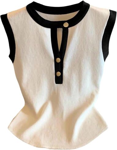 Verdusa Women's Old Money Button Up Cut Out T Shirts Sleeveless Colorblock Dressy Casual Tops in Saudi Arabia