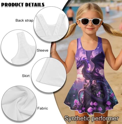 WELLFLYHOM Girls One Piece Bathing Suits with Skirt 3-13 Cute Full Coverage Girls Swimsuits Sleeveless Swimwear in Kuwait