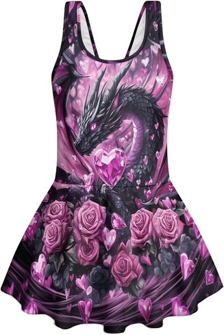 WELLFLYHOM Girls One Piece Bathing Suits with Skirt 3-13 Cute Full Coverage Girls Swimsuits Sleeveless Swimwear in Kuwait