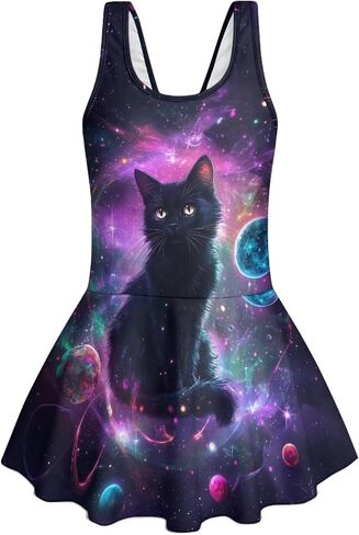 WELLFLYHOM Girls One Piece Bathing Suits with Skirt 3-13 Cute Full Coverage Girls Swimsuits Sleeveless Swimwear in Kuwait