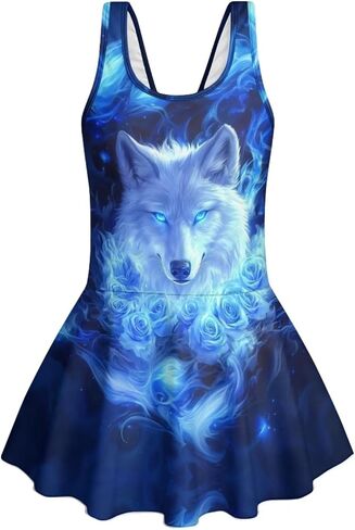 WELLFLYHOM Girls One Piece Bathing Suits with Skirt 3-13 Cute Full Coverage Girls Swimsuits Sleeveless Swimwear in Kuwait