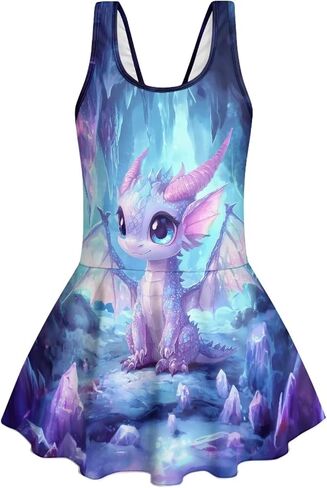 WELLFLYHOM Girls One Piece Bathing Suits with Skirt 3-13 Cute Full Coverage Girls Swimsuits Sleeveless Swimwear in Kuwait