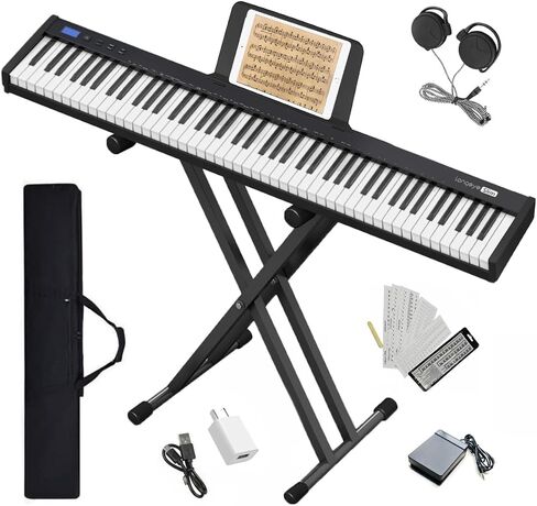 Longeye Piano Keyboard 88 Keys Compact Digital Piano for Beginners with Full Size Semi Weighted Keys, Sustain Pedal, Headphones, Carrying Case (88 Key With Stand, Black) in Kuwait