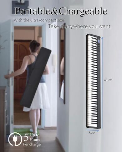 Longeye Piano Keyboard 88 Keys Compact Digital Piano for Beginners with Full Size Semi Weighted Keys, Sustain Pedal, Headphones, Carrying Case (88 Key With Stand, Black) in Kuwait