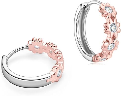 14K Gold Over S925 Sterling Silver Daisy Flower Yellow Gold Hoop Earrings for Women,0.16ct.t.w. D-color VVS1 Clarity Diamond,Ideal Gift for Wife in Kuwait