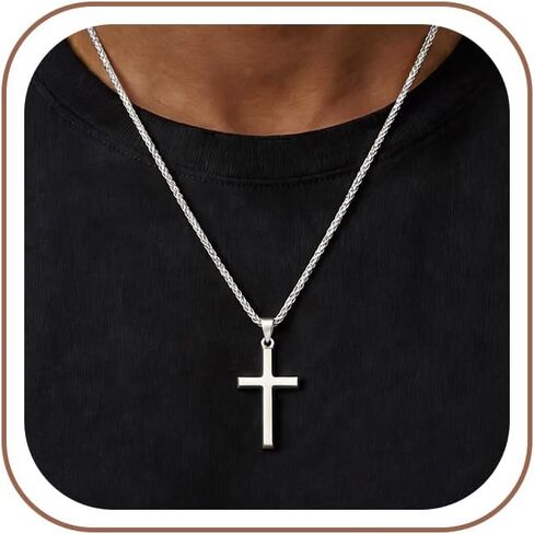 HIMSTORY 925 Sterling Silver Cross Necklace for Men, 3MM Durable Wheat Chain Silver Cross Necklace for Men Women Jewelry Gifts for Boyfriend Father Husband in Saudi Arabia