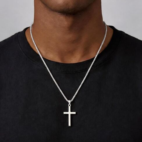 HIMSTORY 925 Sterling Silver Cross Necklace for Men, 3MM Durable Wheat Chain Silver Cross Necklace for Men Women Jewelry Gifts for Boyfriend Father Husband in Saudi Arabia