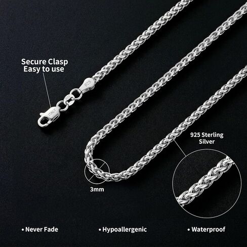 HIMSTORY 925 Sterling Silver Cross Necklace for Men, 3MM Durable Wheat Chain Silver Cross Necklace for Men Women Jewelry Gifts for Boyfriend Father Husband in Saudi Arabia