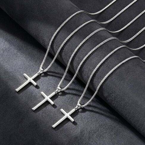 HIMSTORY 925 Sterling Silver Cross Necklace for Men, 3MM Durable Wheat Chain Silver Cross Necklace for Men Women Jewelry Gifts for Boyfriend Father Husband in Saudi Arabia