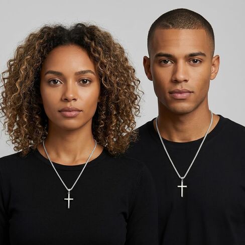 HIMSTORY 925 Sterling Silver Cross Necklace for Men, 3MM Durable Wheat Chain Silver Cross Necklace for Men Women Jewelry Gifts for Boyfriend Father Husband in Saudi Arabia