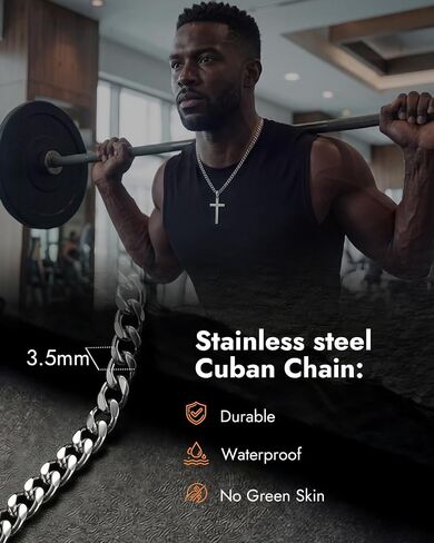 Cross Necklace for Men, Solid 925 Sterling Silver Chiseled Textured Pendant, Durable Stainless Steel Cuban Chain, Men's Jewelry Fathers Day Birthday Gifts for Him, Christian Baptism Gifts for Son in Saudi Arabia