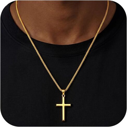 HIMSTORY 925 Sterling Silver Cross Necklace for Men, 3MM Durable Wheat Chain Silver Cross Necklace for Men Women Jewelry Gifts for Boyfriend Father Husband in Saudi Arabia