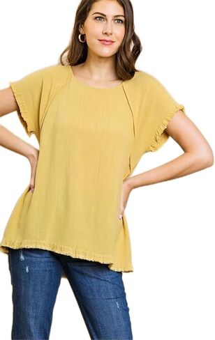 Umgee Linen Ruffle Fringe Edges Top in Saudi Arabia