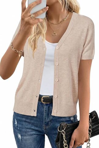 Arach & Cloz Womens من الصوف المختلط سترة كارديجان مقطوعة 2025 قصيرة الأكمام تجاهل الأعمال عارضة ملابس خفيفة الوزن أعلى in Kuwait