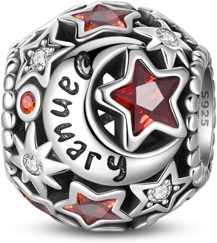 PARCOM 925 Sterling Silver Birthstone Star & Moon Bead Charms with Cubic Zirconia - 12 Months Birthstones, Compatible with Pandora & European Bead Charms Bracelets,Celestial Birthday Jewelry Gift for Women in Saudi Arabia