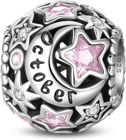 PARCOM 925 Sterling Silver Birthstone Star & Moon Bead Charms with Cubic Zirconia - 12 Months Birthstones, Compatible with Pandora & European Bead Charms Bracelets,Celestial Birthday Jewelry Gift for Women in Saudi Arabia