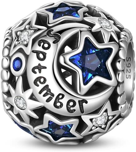 PARCOM 925 Sterling Silver Birthstone Star & Moon Bead Charms with Cubic Zirconia - 12 Months Birthstones, Compatible with Pandora & European Bead Charms Bracelets,Celestial Birthday Jewelry Gift for Women in Saudi Arabia