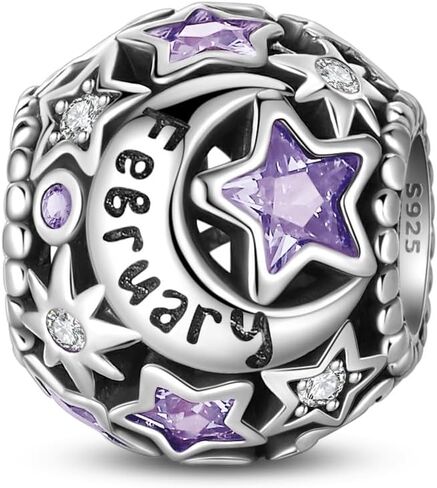 PARCOM 925 Sterling Silver Birthstone Star & Moon Bead Charms with Cubic Zirconia - 12 Months Birthstones, Compatible with Pandora & European Bead Charms Bracelets,Celestial Birthday Jewelry Gift for Women in Saudi Arabia
