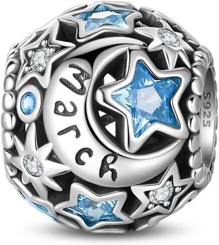 PARCOM 925 Sterling Silver Birthstone Star & Moon Bead Charms with Cubic Zirconia - 12 Months Birthstones, Compatible with Pandora & European Bead Charms Bracelets,Celestial Birthday Jewelry Gift for Women in Saudi Arabia