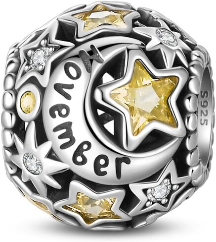 PARCOM 925 Sterling Silver Birthstone Star & Moon Bead Charms with Cubic Zirconia - 12 Months Birthstones, Compatible with Pandora & European Bead Charms Bracelets,Celestial Birthday Jewelry Gift for Women in Saudi Arabia