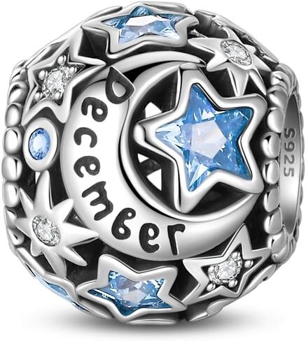 PARCOM 925 Sterling Silver Birthstone Star & Moon Bead Charms with Cubic Zirconia - 12 Months Birthstones, Compatible with Pandora & European Bead Charms Bracelets,Celestial Birthday Jewelry Gift for Women in Saudi Arabia
