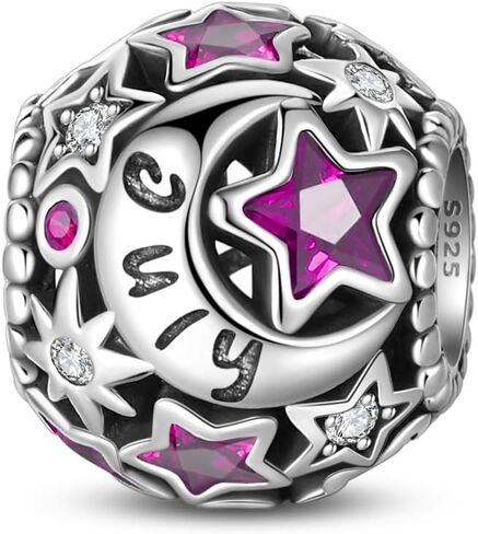 PARCOM 925 Sterling Silver Birthstone Star & Moon Bead Charms with Cubic Zirconia - 12 Months Birthstones, Compatible with Pandora & European Bead Charms Bracelets,Celestial Birthday Jewelry Gift for Women in Saudi Arabia